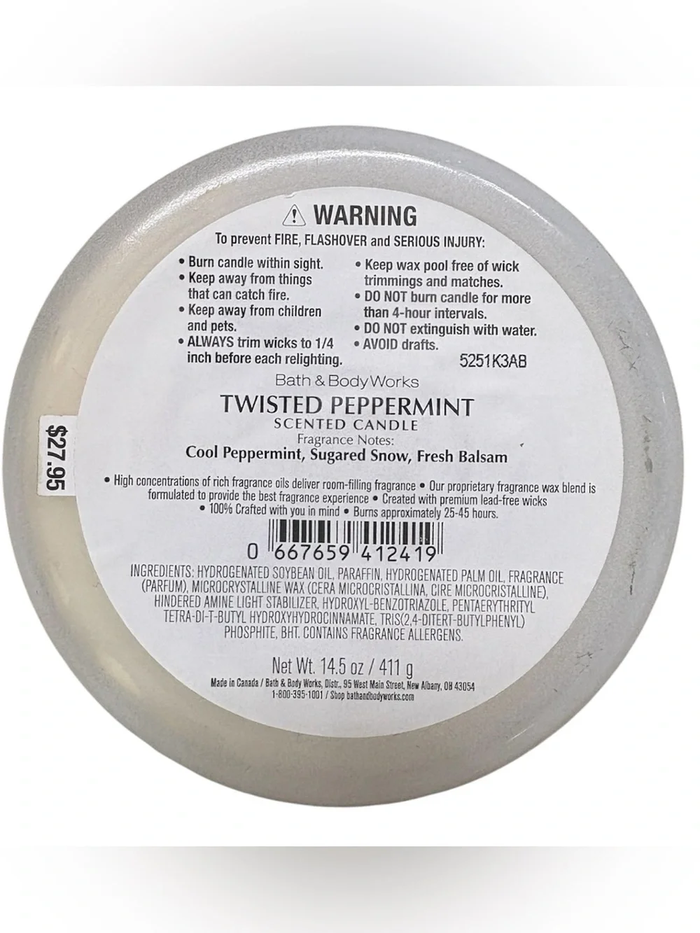 NWT Bath & Body Works Twisted Peppermint 3-Wick Candle - Picture 6 of 6